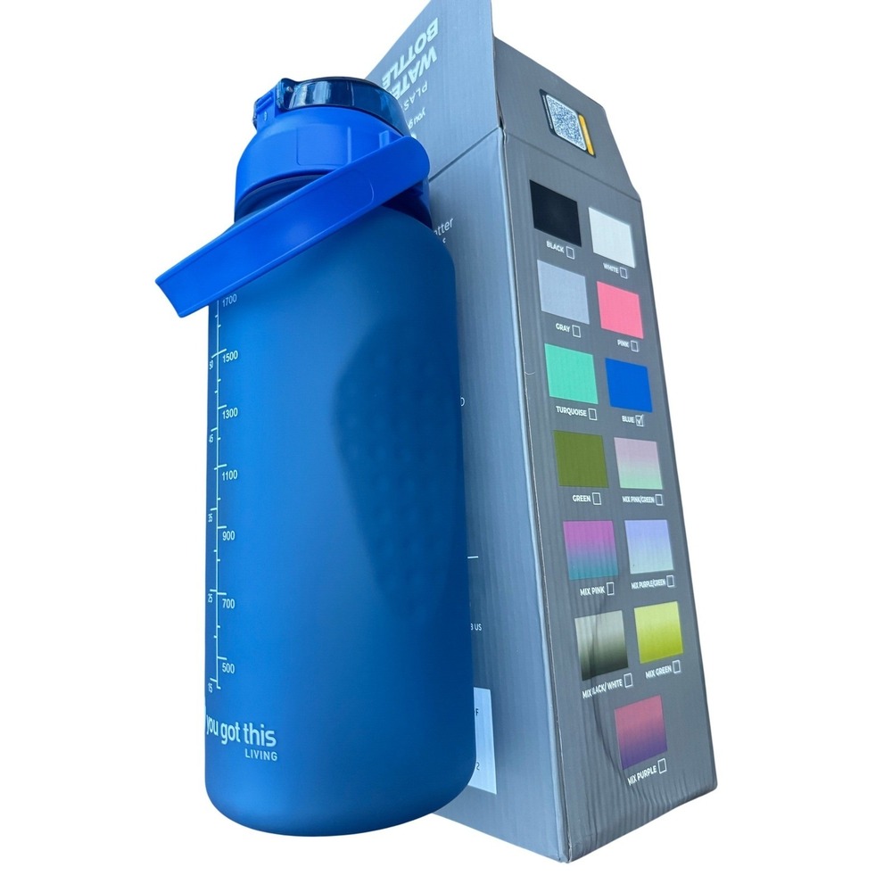 You Got This Living 64 oz Water Bottle 2 Liter Motivational Time Marker Blue